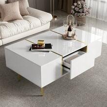 White Lacquered Coffee Table, Modern And Sleek, With 2 Drawers - 白色 - 查看 4