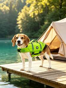 Metglad Dog Life Jacket, High Buoyancy And High Reflectivity Pet Swim Vest, Thickened Rescue Handle And Metal D-Ring For All-Around Protection Of Dog's Water Activities, Adjustable Size Suitable For Small, Medium And Large Dogs - Green - View 3
