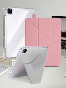 1件透明壓克力 Y-Fold 豆沙粉平板保護殼，相容 iPad Mini6/7/Air/Air2/9.7/10.2/10.5/10.9 (Air4-Air8)/Pro 11/10th Gen/A16/Pro 11 2024，全透明壓克力背殼，絲綢質感 8-Fold 翻蓋，可調支架，自動休眠/喚醒，內建筆槽，不含筆，部分機型附相機框 - 豆沙粉 - 查看 7