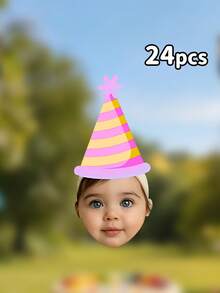 Custom Baby Face Birthday Banner,Rainbow Stripe Party Hat Garland,Milestone Birthday Photograph Backdrop,First Birthday Party,Family Gift,Baby Shower - Multicolor - View 9