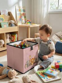 1pc Cartoon Animal Print Open Storage Box, Baby Diaper & Toy Organizer Basket, Foldable, Baby Room Storage Box, Stackable Storage Box, Drawer-Style Durable Multi-Functional, Space-Saving Design Suitable For Home, Dorm, Home Organization, Under-Bed Storage - Multicolor - View 18