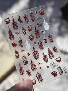 Gothic Vintage Castle Stained Glass Nail Stickers Dark Roses Ornate Window Mysterious Elegant Manicure Art Self Adhesive Sticker Decoration For Women - Multicolor - View 7