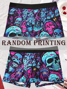 1 Piece Set Of Men's Shorts, Halloween Skull Pattern, Soft And Skin-Friendly Fashionable Men's Underwear, Men's Boxing Shorts - Multicolor - View 2