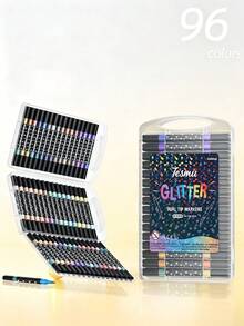 96/72/48/24 Colors Dual-Tip Glitter Marker Set, Dual-Color Brush Markers, Glitter Painting Pens, Thick Soft Tip Non-Fading Pearlescent Shiny Pens, Glitter Marker Soft Tip, Painting Tools, Watercolor Pens, Art Creation; Back To School Gift, Halloween Gift, Christmas Gift - Markers - View 4