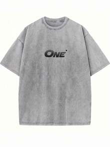 1-Pack Men's T-Shirt, 100% Cotton, Washed, With Fine Print, Ideal For Summer Leisure Activities - Light Grey - View 2