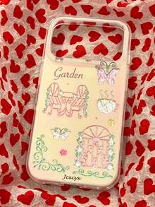 Cute Garden Butterfly Pattern Rhinestone Texture Phone Case, Compatible With IPhone 17 Pro Max 17 Pro 16 Pro Max 16 Pro 15 Pro Max 15 Pro 14 Pro Max 14 Pro 13 Pro Max 13 Pro 14 15 16 Plus 13 15 17, Light Pink Gradient Floral Coffee Cup Design Back Cover - Garden Butterfly - View 5