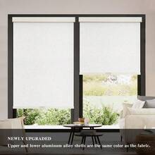 AOSKY Blackout Roller Shades Cordless Blinds For Windows, Free-Stop Shades With Valance, Thermal Insulated Fabric, UV Protection, Natural Woven Blinds For Home And Office (34" W X 72" H, Black) - Linen Beige - View 2