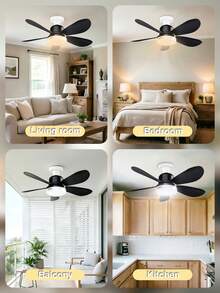 20.5" Socket Ceiling Fan With Remote, E27 Screw In Design, 3 Color Temperature & 3 Quiet Speed, 1/2/4H Timer & Night Light, Perfect For Bedroom Kids Room Living Room Home Indoor(Black Blades) - Black - View 6