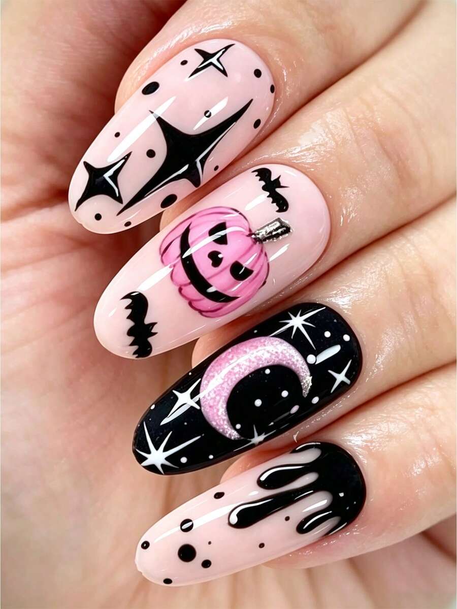 24pcs Halloween Dark Spider Mummy Nail Art Nail Decals, Ghostface, Spider Silk,Cool Y2K Style Square Shaped Fake Nails, Includes Jelly Glue And Nail File, Suitable For Girls And Women's Daily Holiday Party Wear,Press On Nail Patches, Nail Supplies - Multicolor - View 1