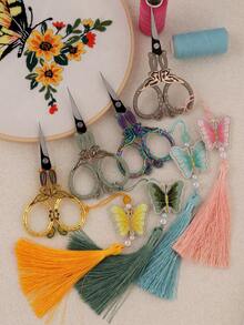 Butterfly Embroidered Scissors With Tassel Pendant, Stainless Steel Vintage Handmade Sewing Scissors, Compact Sharp Embroidery Scissors, For Needlework, Cross Stitch, Patchwork, Thread Trimming, Perfect Gift For DIY Enthusiasts - Pointed Scissors - View 11