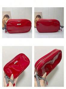 Miu Miu Festive Shiny Red Waterproof Patent Makeup Organizer Bag For Full Set Cosmetic Skincare Storage Wedding Guest Surprise Gift MIUMIU-GIFT-27 - Red - View 5