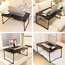 Mesa plegable para laptop para cama, bandeja de desayuno ligera, portátil, mini mesa plegable para picnic con espacio de almacenamiento, soporte de escritorio plegable para notebook y lectura - Negro - Ver 2