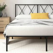 Marco de cama Zinus Elias 140x200 con cabecero moderno - Cama de metal 140x200 con base de listones de metal - Plataforma de 30 de altura con espacio debajo - Sin necesidad de somier - Negro BLDL - 90 x 200 cm - Ver 3
