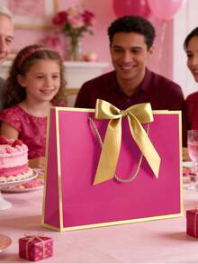 5pcs/Set Gift Bag, Includes 1 Gift Bag, 2 Sheets Of Tissue Paper, 1 Card, With Ribbon Handle Shopping Packaging Bag, Bow Decor, Suitable For Girls, Weddings, Christmas, Thanksgiving, New Year, Valentine's Day, Bridesmaids And Other Occasions - Multicolor - View 9
