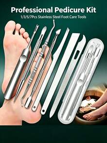 7 piezas Juego de cuidado de uñas de acero inoxidable para piel muerta y callosidades, kit de herramientas desmanchadora de cutículas sin perfume para personas mayores, borde de corte de precisión para una eliminación suave - Incluye lima de uñas y limpiador - Plateado - Ver 2