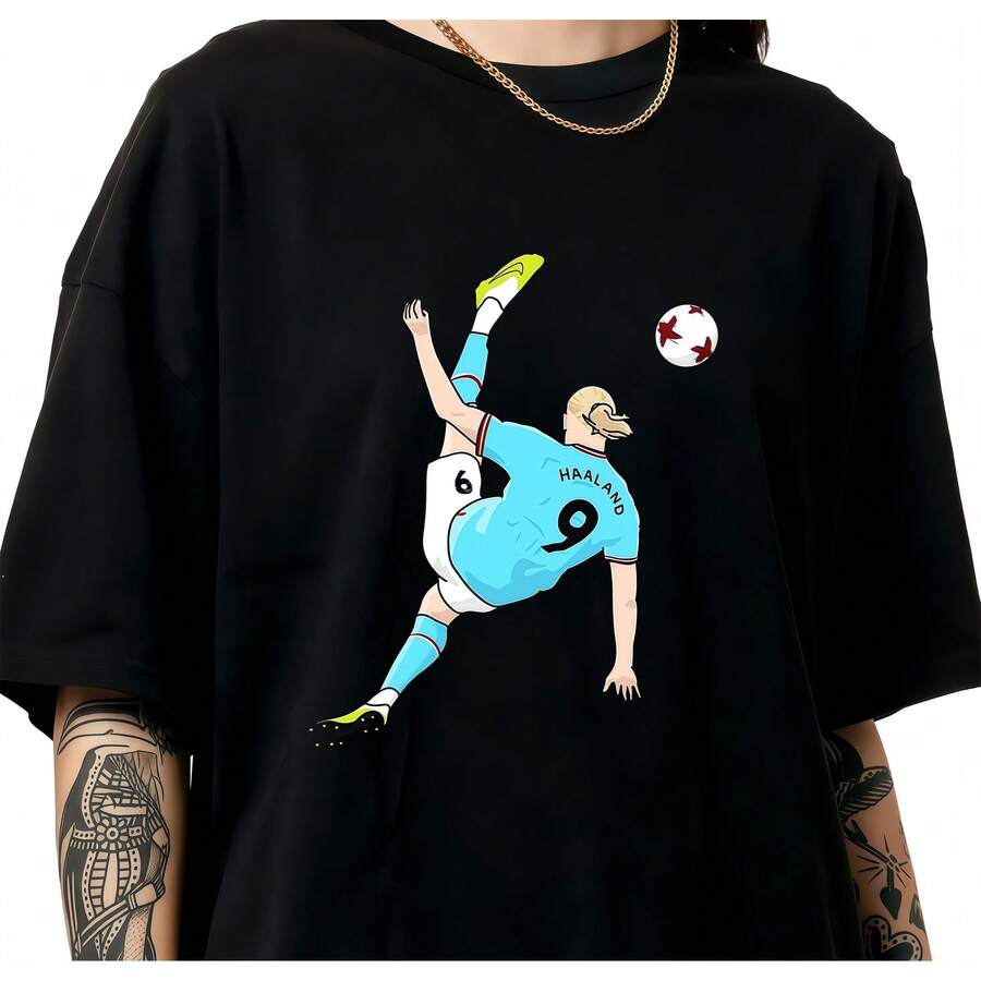 Man City Football Player Collage T-Shirt Retro Bootleg Style Fan Unisex Tee. - 黑色 - 查看 1