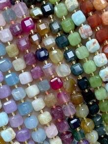 Natural Stone Colorful Faceted Square Beads, Faceted Square Loose Spaced Beads For Jewelry Making Diy Unique Bracelets, Necklaces, Earrings Crafts - Multicolor - View 8