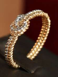 Vintage Dual-Tone Braided Twisted Rope Handmade Thick Geometric Design Women's Jewelry - Two-color - View 6