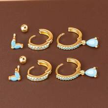 6PCS Light Luxury Water Drop Zirconia Pendant Earrings Sets For Women 18K Gold Plated Blue Stainless Steel Stud Earring Aesthetic Piercing Jewelry Gifts - Golden Pine Blue-6pcs - View 4