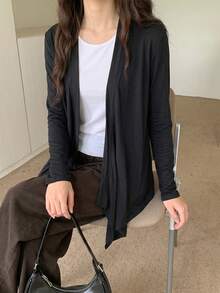 Black Asymmetrical Mid-Length Jacket Women's Summer New Slouchy Design Long Sleeve - Black - View 5