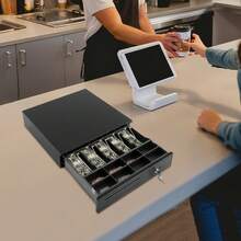 WUPYI Schwarze Kassenschublade mit 5 Geldscheinfächern & 8 herausnehmbaren Münzfächern, 3-Stellungs-Sperre RJ11 Schnittstelle für Kassen Drucker, Tischkassette für Restaurant Supermarkt Café - A - Übersicht 5