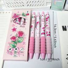 Soft Pink Vintage Rose & Butterfly Print Retractable Gel Pen Gift Set, 0.5mm Quick-Dry Smudge-Proof Black Ink, Smooth Writing Pen For Study, Journaling And Note-Taking, Romantic Back-To-School Creative Gift - Black 1pc - View 6