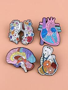 Cute Floral Anatomical Brooch Heart Lungs Brain Enamel Pin Science Badge For Bag Jacket Accessories Gift - Multicolor - View 6