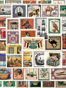 50pcs/Pack Retro Aesthetic Arabic Culture Stickers, Decorative Decals For Luggage Notebook Laptop Guitar Phone Stationery Sticker - Multicolor - View 2