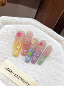 Colorful Hollow Five-Pointed Star Nail Art Decor, Versatile 3D Star Resin Rhinestone Nail DIY - Multicolor - View 4