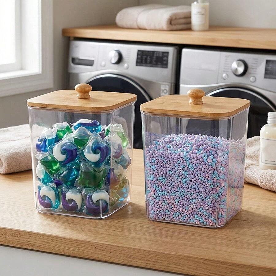 1 Set Laundry Detergent Pods & Liquid Dispenser With Lid, Laundry Room Storage Container, Detergent Refill Organizer - Transparent - View 1
