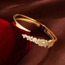 1pc Exquisite Wheat Ear Shaped Open Adjustable Design Cubic Zirconia Inlaid Women's Bracelet - Multicolor - View 5