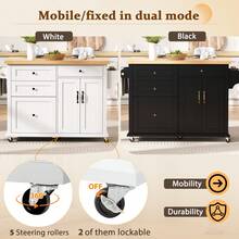 Ilot de cuisine mobile, sur roulettes, rangement mdf, blanc - Multicolore - Voir 3