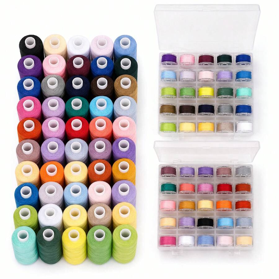 Bộ 50 màu 500 yard chỉ may kèm 50 suốt chỉ tương ứng, chỉ may polyester đa màu cho may tay và may máy, phù hợp cho máy may gia đình, sửa quần áo, thêu, patchwork DIY - nhiều màu - Xem 1
