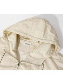 Casual Korean Style Short Windbreaker Jacket With Two-Way Zipper, College Vacation Daily Wear, Spring/Autumn - Light Yellow - View 2