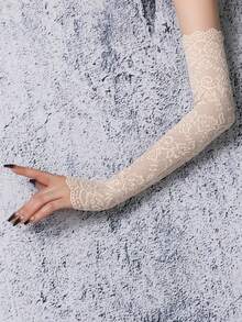1 Pair Long Lace Arm Sleeves For Women, Spring/Autumn/Summer Driving Sun Protection Elbow Sleeve Gloves, Solid Color - Multicolor - View 7