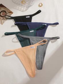 5件組女款多色直條紋細腰帶低腰性感丁字褲內褲 - 彩色 - 查看 4