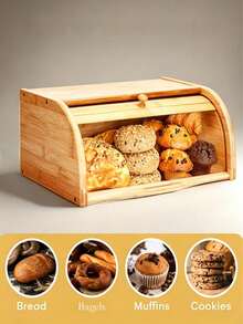 Natural Bamboo And Wood Bread Storage Box With Handles For Easy Opening And Closing, Moisture-Proof And Dust-Proof, An Ideal Item To Keep The Kitchen Tidy, Available In Multiple Sizes. - Multicolor - View 6