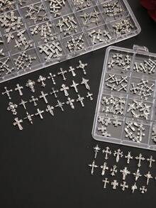 24pcs/Box Punk Gothic Style Silver 3D Multi-Style Rhinestone Cross Metal Nail Art Charms DIY Wearable Nail Decoration Accessories - Multicolor - View 10