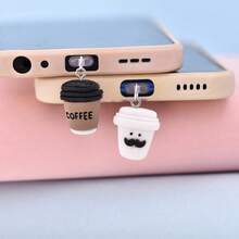 White Mustache And Brown Coffee Cup Phone Dust Plug Pendant Type-C Charging Port Anti-Dust Charm Apple 16 Couple Gift - Multicolor - View 7
