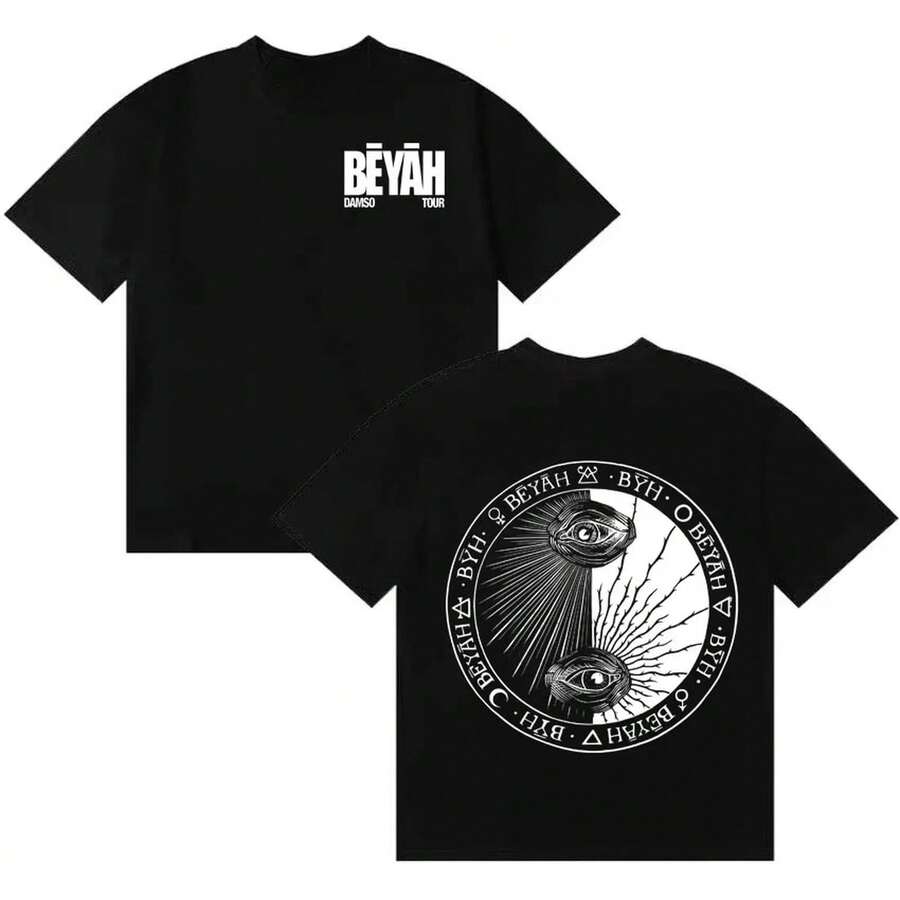 Unisex Casual Short-Sleeve T-Shirt With Double-Sided Singer Damso Harajuku Graphics 2026 Print - 黑色 - 查看 1