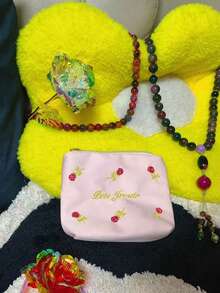日韓風小眾設計 Ins 風可愛卡夾零錢包，字母與花朵刺繡，小口紅收納袋，清新便攜收納包，高顏值零錢包 - 粉色 - 查看 3