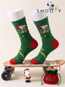 1/3 Pairs Snoopy Socks Men's Autumn/Winter Green Christmas Mid-Calf Sports Socks, Cute Cartoon Pattern Unique Snoopy Halloween Socks - Multicolor - View 6