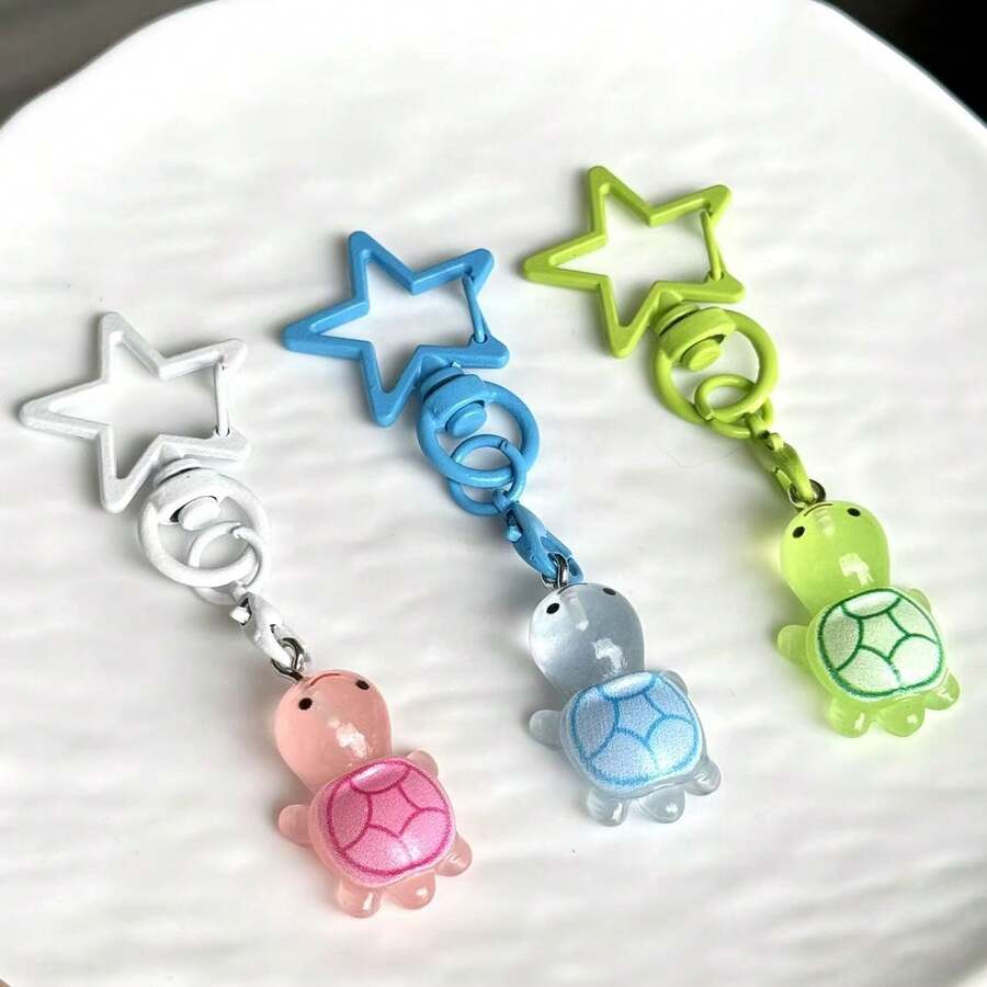 1pc Star Buckle Colorful Little Turtle Keychain Pendant, Can Be Hung On Bags, Simple Versatile Phone Decoration, Holiday Accessory, Universal USB Flash Drive Exquisite Small Pendant