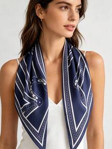 1pc 88*136*64cm Coffee Base Classic Chain Graphic Triangle Scarf, Thin Imitation Silk, Multi-Way Wrap For Shawl Neck Waist, All Seasons Casual Wear - Multicolor - View 4