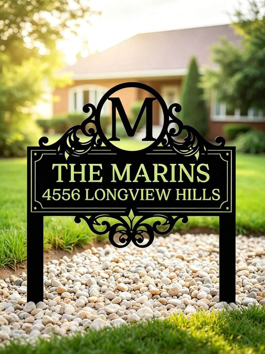 1pc Customized Address Yard Sign - Personalized Door Plaque With Name And House Number, Housewarming Gift, Mailbox Compatible Modern Entry Decor (Your Name/Number), Personalized Door Number Sign, Personalized Outdoor Sign, Garden Address Decor - Multicolor - View 1
