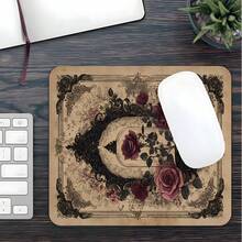 1pc Extra Large Vintage Old Paper Rose Crown Pattern Mouse Pad, With Anti-Slip Rubber Base And Stitched Soft Fabric Keyboard Mat. European Vintage Dark Tone Rose Classical Aesthetic With Anti-Slip Rubber Base And Stitched Soft Fabric Keyboard Mat, Suitable For Gaming, Home Office And Study Scenes. - View 4