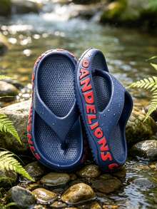 HAHABOBO Kids One-Piece Molded EVA Flip Flops, 3D Side Letter Decor Platform Thong Sandals For Summer Beach Camping Daily Wear - Navy Blue - View 5