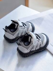 Infant Colorblock Functional Walking Shoes, Closed-Toe Anti-Kick Breathable Mesh Soft Sole Non-Slip Baby Hook And Loop Sports Shoes - Grey - View 5