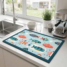 1pc Dish Drying Mat, Coffee Machine Mat, Nordic Style Cute Fish Pattern Dish Drying Mat, Absorbent Quick-Drying Non-Slip Drainage Mat, Scratch-Resistant Table Mat, Kitchen Countertop Bowl & Plate Drainage Mat, Multi-Functional Heat-Insulating Mat, Holiday Home Desktop Protection Mat, Multi-Purpose Desktop Absorbent Drying Mat, Room Desktop Protection Mat, Holiday Gift, Kitchen Decor - XYLSD-769 - View 4