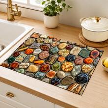 1pc Colorful Gemstone Pebble Print Diatom Mud Kitchen Drain Mat, Absorbent Quick-Dry Non-Slip Coffee Machine Mat, Suitable For Kitchen Countertop, Dish Rack, Dining Table And Coffee Bar Decor - Multicolor - View 5